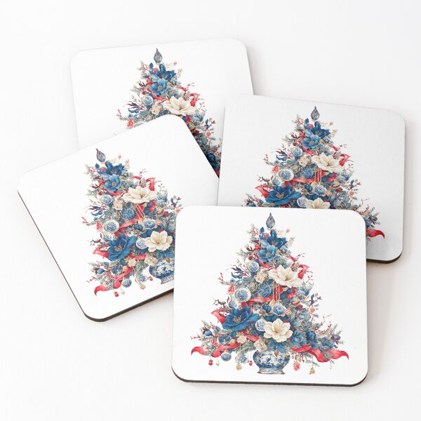 Item preview, Chinoiserie Floral Christmas Tree in Blue and Red designed and sold by Anastasiia Yurevych.