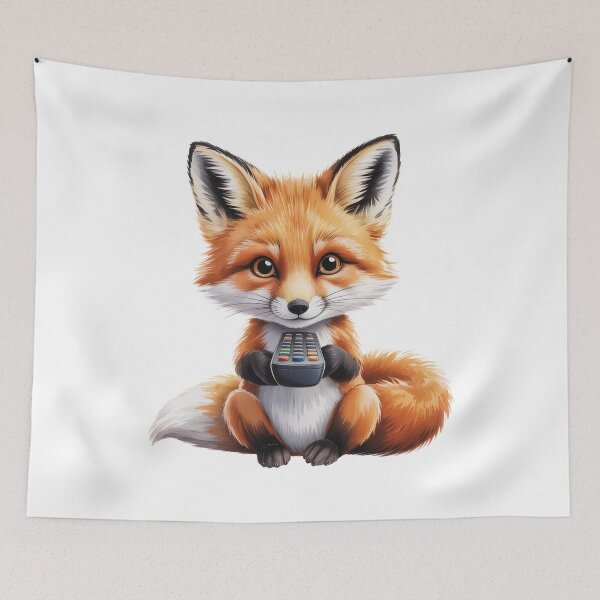 Item preview, Cute Fox with Remote – Movie Night Wall Art designed and sold by vk09.