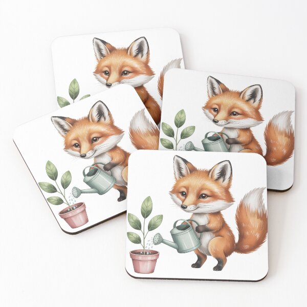 Item preview, Cute Fox Watering Plants – Kids Gardening Wall Art designed and sold by vk09.
