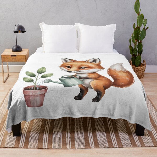 Item preview, Cute Fox Watering Plants – Kids Gardening Wall Art designed and sold by vk09.