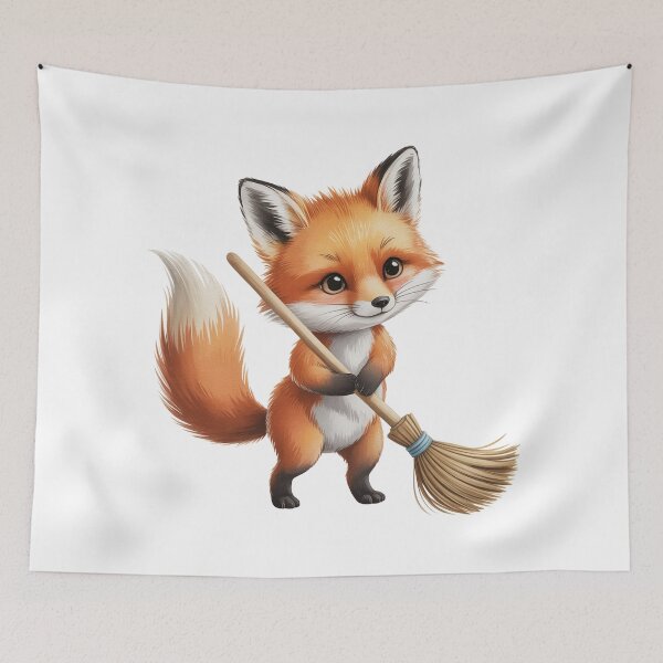 Item preview, Cute Fox Sweeping – Kids Chore Chart Wall Art designed and sold by vk09.