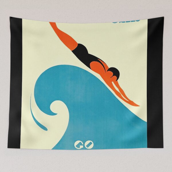 Item preview, The Seaside Calls Vintage Art Deco Travel Poster | Bold Geometric Design & Rail Travel Inspiration | Wall Art Print designed and sold by artofuniverse.