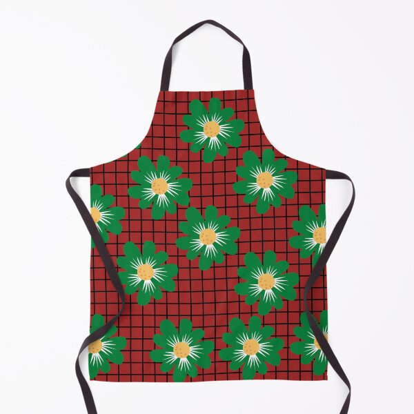 Item preview, Green and Yellow Flowers on Black Grid Table – Bold Floral Design on Red Background designed and sold by Cultradesign.