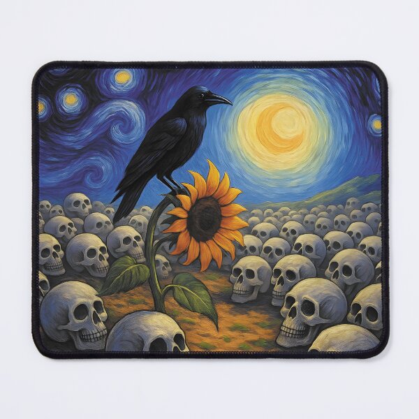 Item preview, Halloween Starry Night Gothic Raven Skulls Sunflower Post-Impressionist Art Dark designed and sold by charlypicazo.