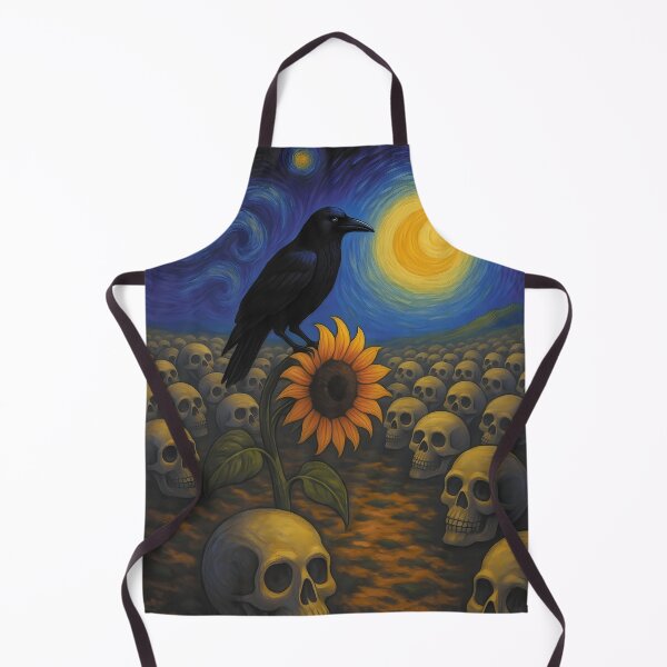 Item preview, Halloween Starry Night Gothic Raven Skulls Sunflower Post-Impressionist Art Dark designed and sold by charlypicazo.