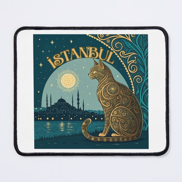 Item preview, Ornate Gold Cat Istanbul Skyline Art Print - Haghia Sophia Night View designed and sold by asliberry.