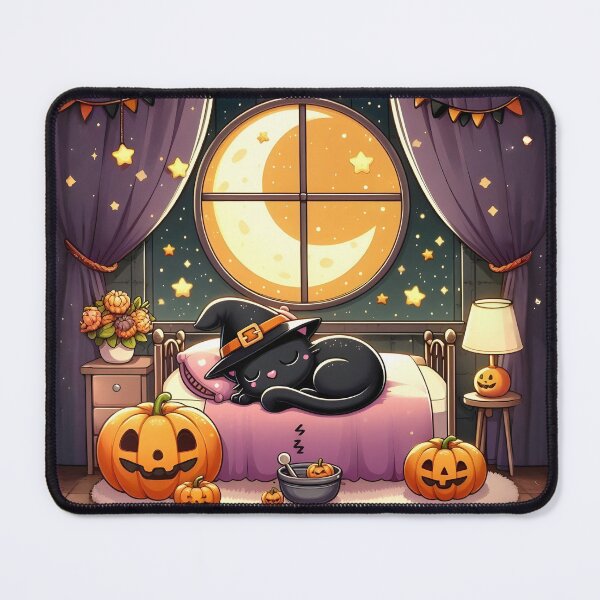 Item preview, Black cat sleeping on a Halloween night No.7 designed and sold by DreamagineArtDesign.
