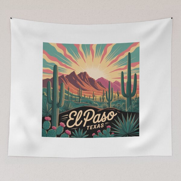 Item preview, El Paso Texas Retro Desert Art – Vibrant Sunset & Cactus Landscape designed and sold by CircinusStore.
