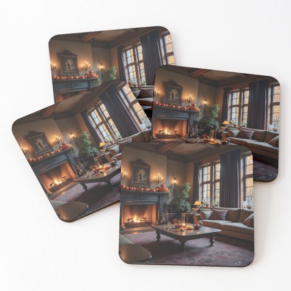 Item preview, Cozy Living Room Decorated For Halloween Pumpkins designed and sold by DreamagineArtDesign.