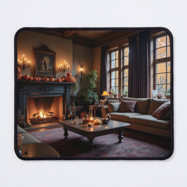 Item preview, Cozy Living Room Decorated For Halloween Pumpkins designed and sold by DreamagineArtDesign.