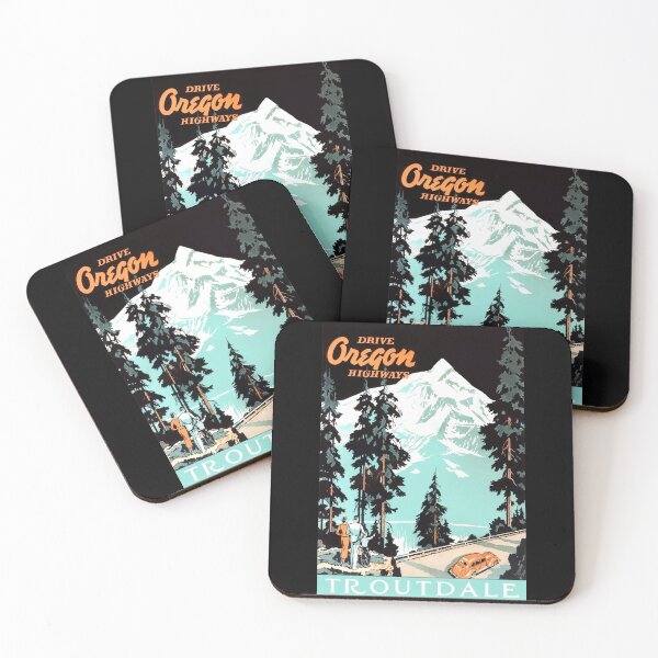 Item preview, Vintage Art Deco Travel Poster | Drive Oregon Highways | Troutdale Gateway to Columbia River Gorge | Mount Hood Adventure designed and sold by artofuniverse.