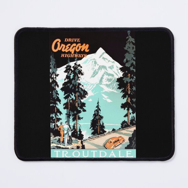 Item preview, Vintage Art Deco Travel Poster | Drive Oregon Highways | Troutdale Gateway to Columbia River Gorge | Mount Hood Adventure designed and sold by artofuniverse.