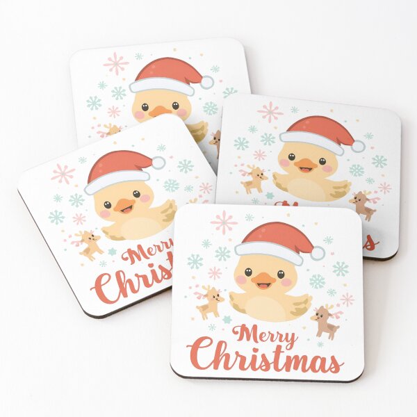 Item preview, Cute Chick in Santa Hat Surrounded by Snowflakes and Reindeer Saying Merry Christmas designed and sold by KanDa-Shop.