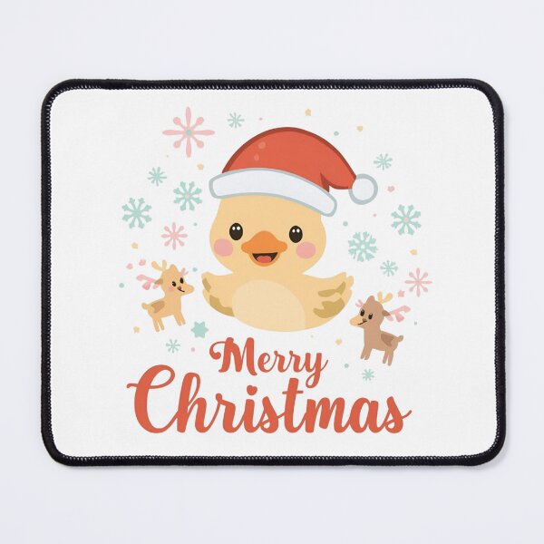 Item preview, Cute Chick in Santa Hat Surrounded by Snowflakes and Reindeer Saying Merry Christmas designed and sold by KanDa-Shop.