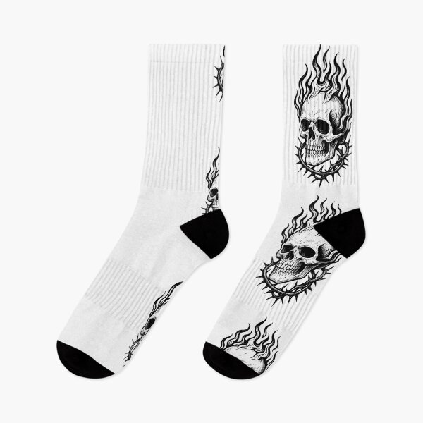 Item preview, A SKULL WITH FLAMES AND THORNS TATTOO designed and sold by infinitearte.