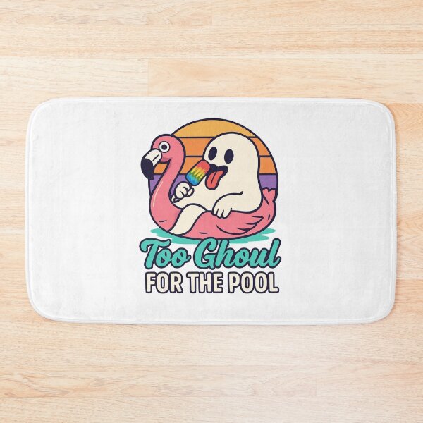 Item preview, Playful Cartoon Ghost Enjoying Pool Time with Flamingo designed and sold by RuweisVibes.
