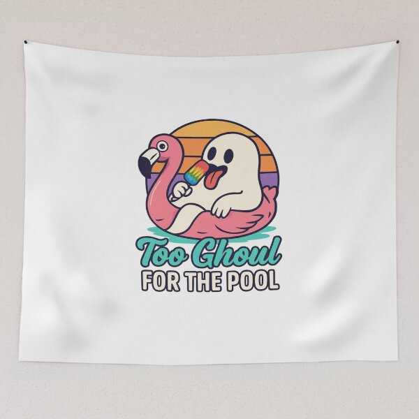 Item preview, Playful Cartoon Ghost Enjoying Pool Time with Flamingo designed and sold by RuweisVibes.