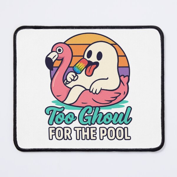 Item preview, Playful Cartoon Ghost Enjoying Pool Time with Flamingo designed and sold by RuweisVibes.