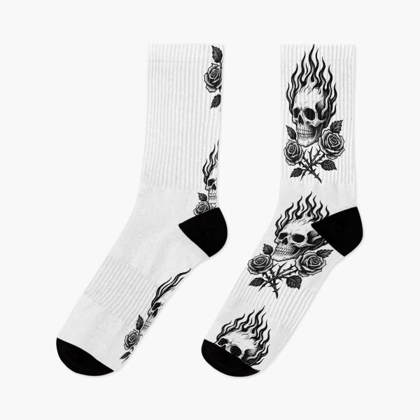 Item preview, A SKULL WITH FLAMES AND ROSES TATTOO designed and sold by infinitearte.