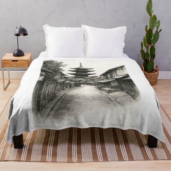 Item preview, Serene Kyoto Street with Pagoda Ink Art designed and sold by MINE Design-Works.