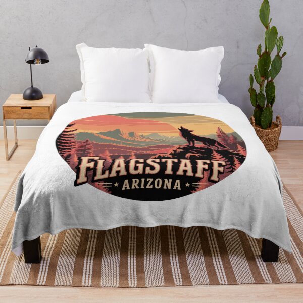 Item preview, Flagstaff Arizona Sunset – Howling Coyote and Mountain Landscape | Retro Desert Design designed and sold by CircinusStore.