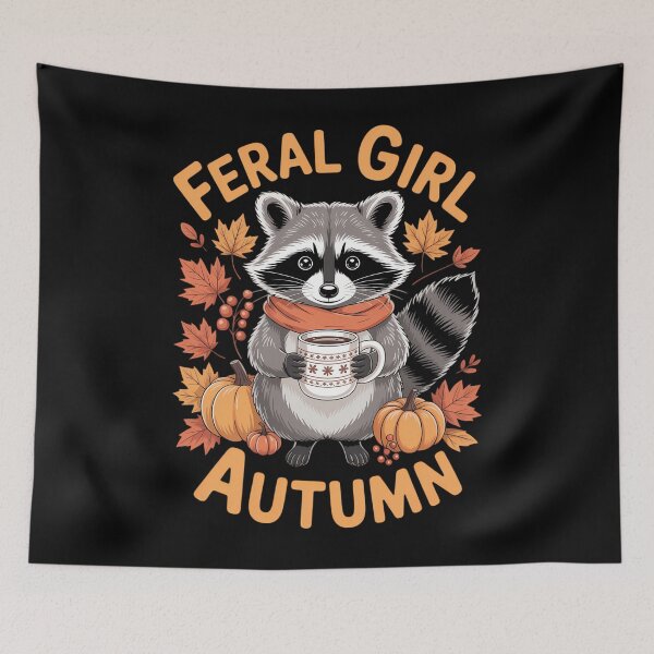 Item preview, Feral Girl Autumn Fall Pumpkin Spice Coffee Raccoon designed and sold by HellD3vil-Art.