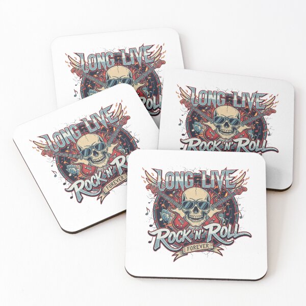 Item preview, Long Live Rock N Roll Forever Rocker Skull Glasses Guitars Fire Vintage Illustration Hard Music Classic Metal Iconic Design designed and sold by DibuHumor.