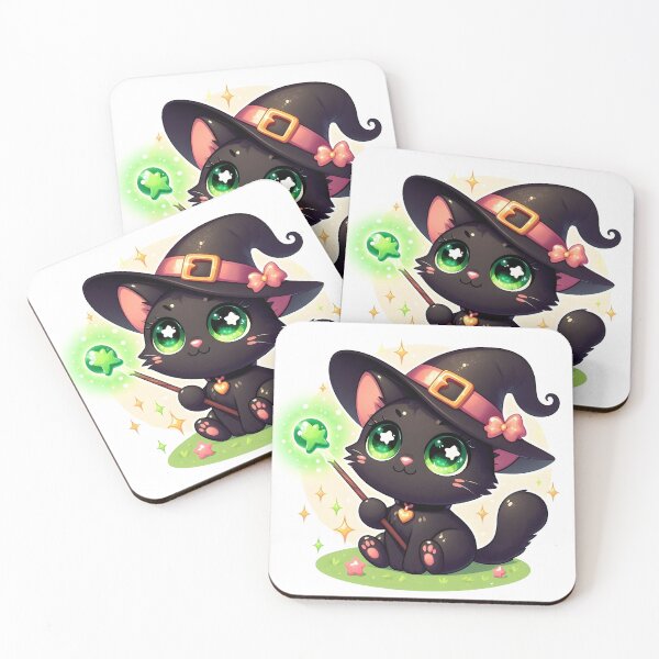 Item preview, Cute black cat holding a magic wand with green spell No.1 designed and sold by DreamagineArtDesign.