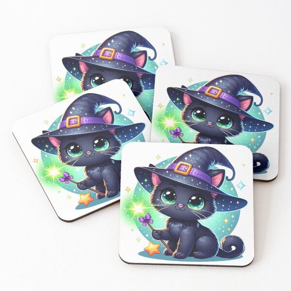 Item preview, Cute black cat holding a magic wand with green spell No.2 designed and sold by DreamagineArtDesign.