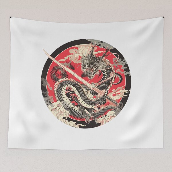 Artikelvorschau, Kriegsdrache des roten Mondes – Japanischer Samurai-Drache entworfen und verkauft von Oni-Pixels.