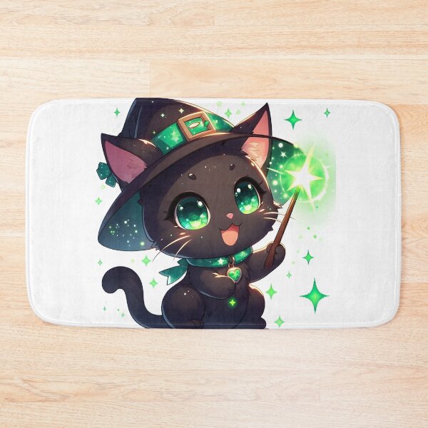 Item preview, Cute black cat holding a magic wand with green spell No.3 designed and sold by DreamagineArtDesign.