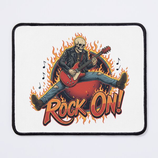 Item preview, ROCK ON! Skeleton Guitarist Jumping Fire Leather Jacket Rockstar Vintage Illustration Hard Music Classic Metal Rockabilly designed and sold by DibuHumor.