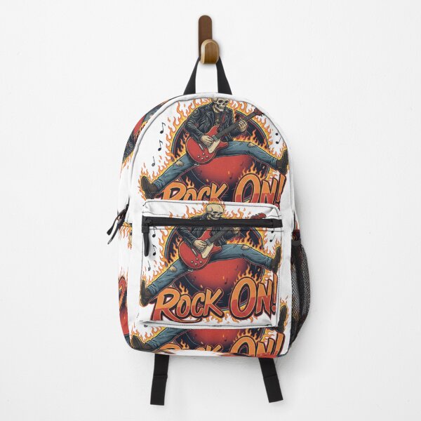 Item preview, ROCK ON! Skeleton Guitarist Jumping Fire Leather Jacket Rockstar Vintage Illustration Hard Music Classic Metal Rockabilly designed and sold by DibuHumor.
