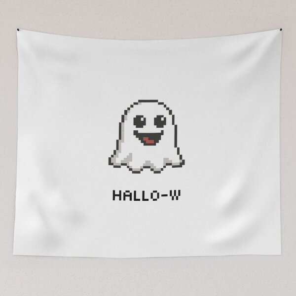 Item preview, Cute Pixel Ghost with Hallo-W Text Halloween Design designed and sold by RuweisVibes.