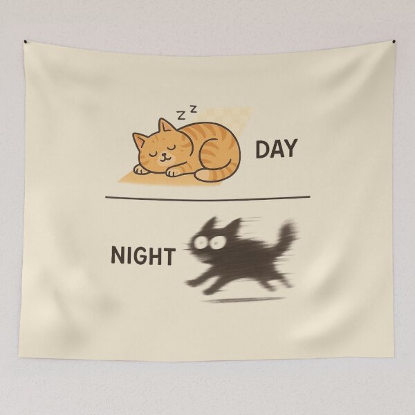 Item preview, Day vs Night Cat - Sleeping Cat vs Zoomies Silhouette designed and sold by MiLaKK.