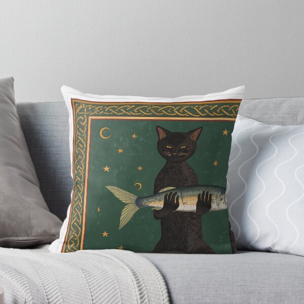 Item preview, Black Cat Holding Fish Medieval Art designed and sold by PictorialWhimsy.