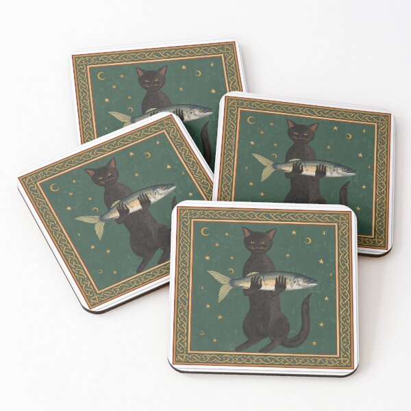 Item preview, Black Cat Holding Fish Medieval Art designed and sold by PictorialWhimsy.