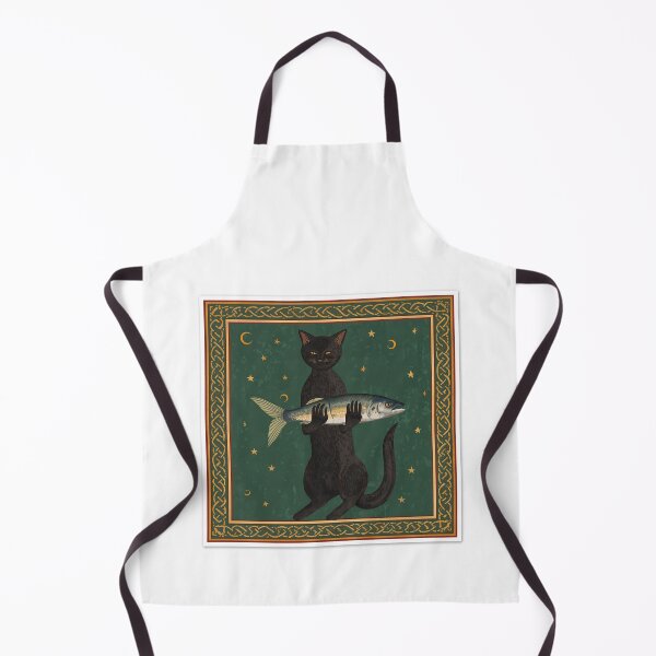 Item preview, Black Cat Holding Fish Medieval Art designed and sold by PictorialWhimsy.