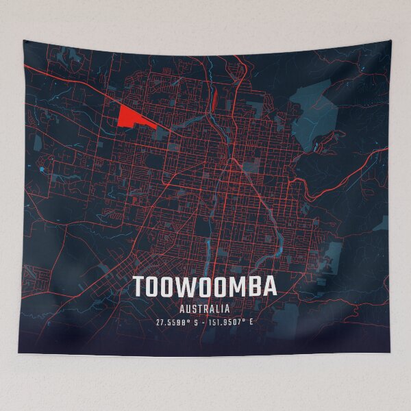 Item preview, Toowoomba Red & Blue Minimalist Map designed and sold by HomeLivingCo.