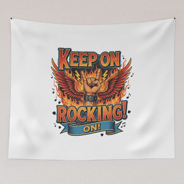 Item preview, Keep On Rocking Hands Horns Fire Wings Lightning Bracelet Metal Rock N Roll Vintage Illustration Epic Musical Symbol designed and sold by DibuHumor.