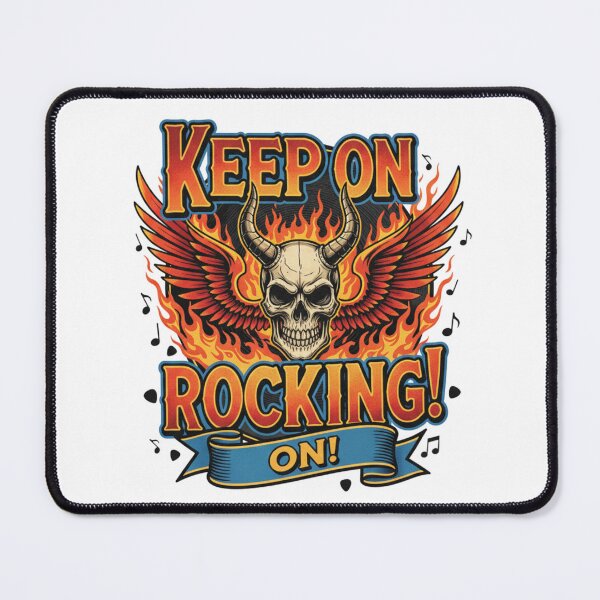 Item preview, Keep On Rocking Skull Devil Horns Wings of Fire Symbol Rock Metal Illustration Vintage Gothic Biker Motorcyclist designed and sold by DibuHumor.