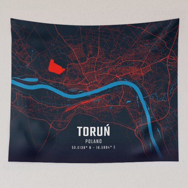 Item preview, Toruń Red & Blue Minimalist Map designed and sold by HomeLivingCo.