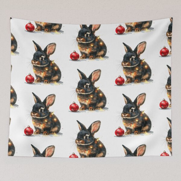 Item preview, Black Rex rabbit wrapped with Christmas lights, Christmas tree ball designed and sold by LiskoDesign.