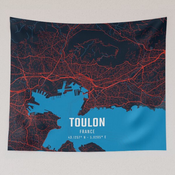 Item preview, Toulon Red & Blue Minimalist Map designed and sold by HomeLivingCo.