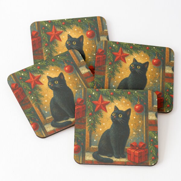 Item preview, Black Kitten on Christmas Eve designed and sold by Cat-loveparttime.