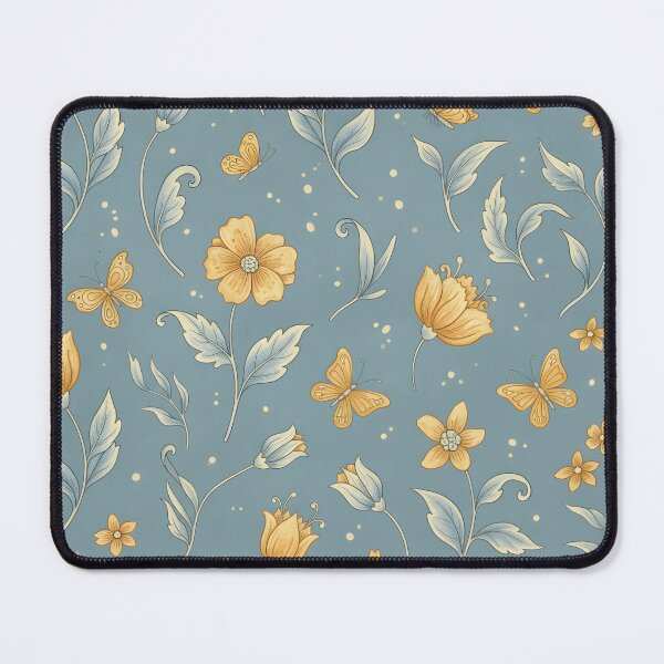 Item preview, Golden Blooms & Butterflies - Whimsical Blue Floral Seamless Pattern designed and sold by HolmeProud.