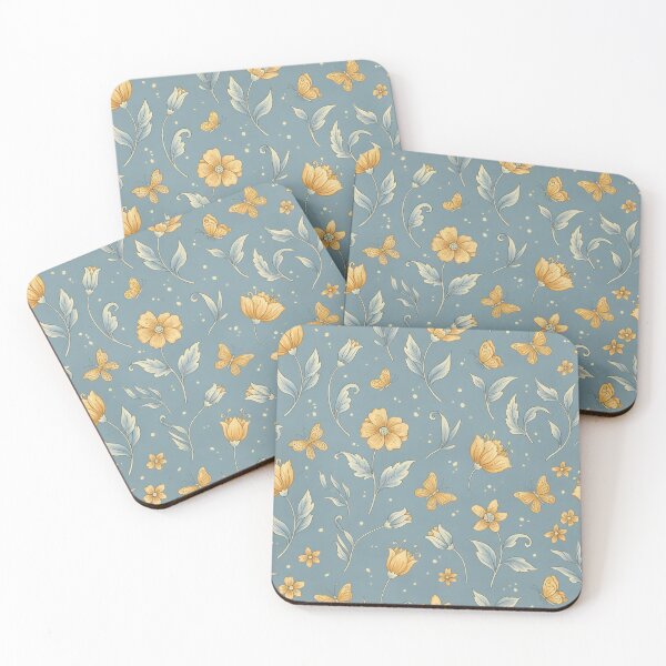 Item preview, Golden Blooms & Butterflies - Whimsical Blue Floral Seamless Pattern designed and sold by HolmeProud.