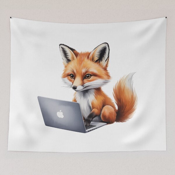 Item preview, Cute Fox with Laptop – Study & Coding Wall Art designed and sold by vk09.