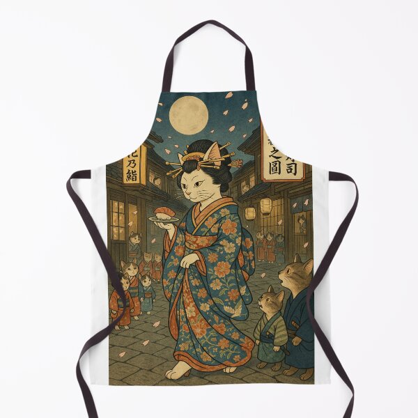 Item preview, Sushi & Sakura under the Moon – Oiran Cat in Edo Night designed and sold by kawachiicute.