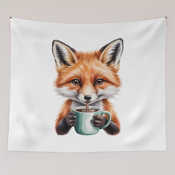 Item preview, Cute Fox with Coffee – Cozy Kitchen & Office Wall Art designed and sold by vk09.